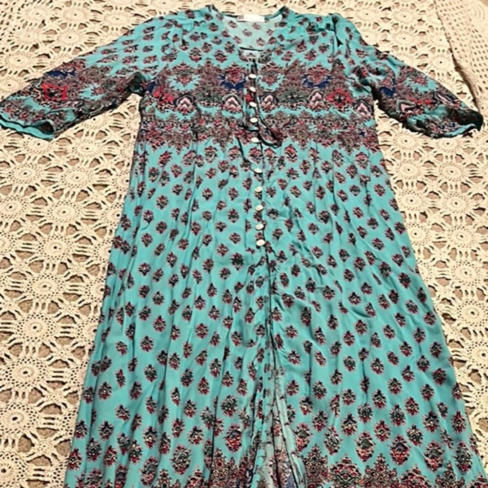 Elegant Teal Patterned Dress